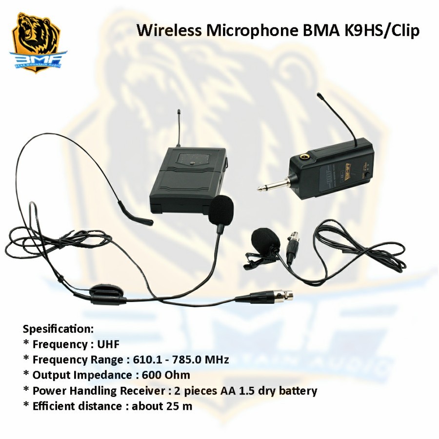 Mic Wireless BMA Headset Clip On Jepit Bando K9HS K 9 HS Original UHF Garansi Resmi BMA