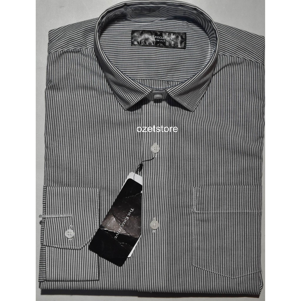 Kemeja Pria The Executive Lengan Panjang Hitam Garis KES01 ORIGINAL SLIMFIT