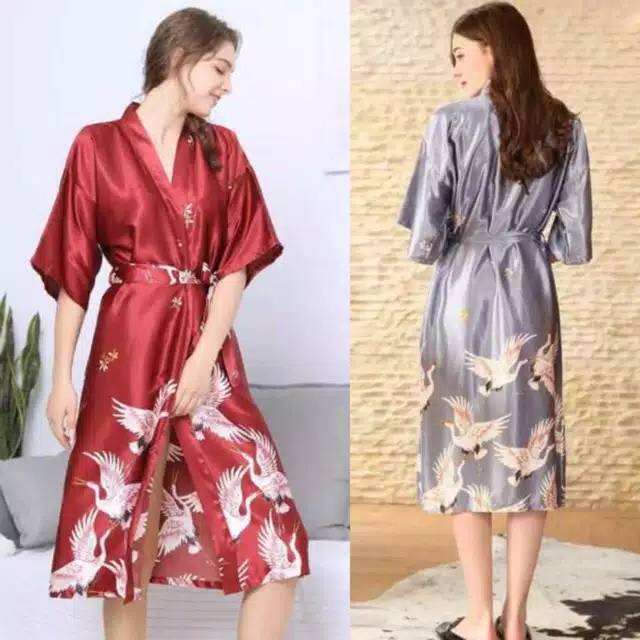 Kimono Wedding Robe MakeUp Panjang Wanita Cewek Silk Satin 580 Kimono Mandi High Premium Quality