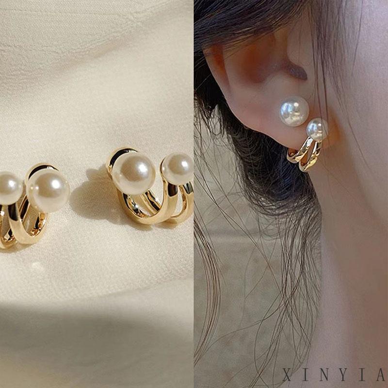 Anting Stud S925 Silver Needle Aksen Mutiara Gaya Korea Untuk Wanita