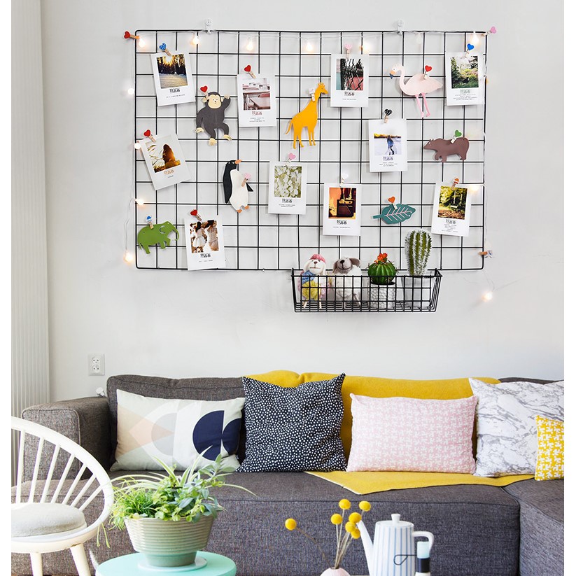 HOVELSHOP Hiasan Dinding Besi Dekorasi Kamar Grid Wall Gantung Foto Frame