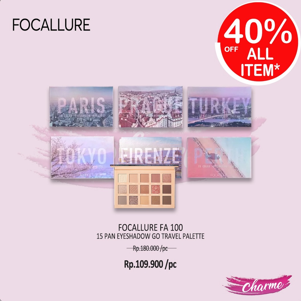 (READY &amp; ORI) Focallure Eyeshadow Pallete GO TRAVEL 15 Colors PARIS TURKEY PRAGUE PERTH TOKYO FA100