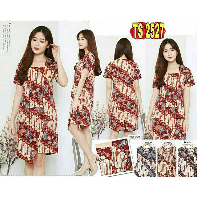TS2527/ Setelan Batik Wanita Katun Stretch Kutubaru Lurik Set Blouse And Rok Modern Batik