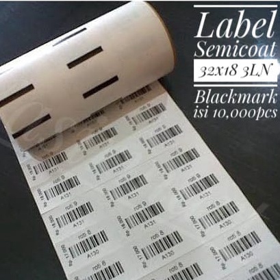 Semicoat 32x18 Blackmark isi 8000 Cacah Core 1&quot; Label Barcode Harga Nama Barang Semicoat 32 x 18 Core Kecil 1 Inch