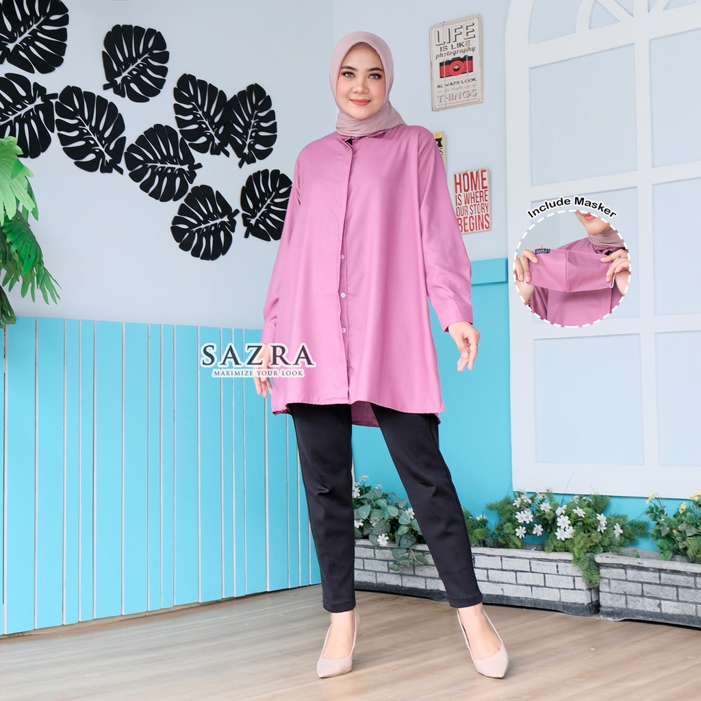 STANDAR-BIGSIZE | Classic Kemeja Wanita Tunik Polos Aneka Warna Bahan Katun Toyobo Original SAZRA-Mauve