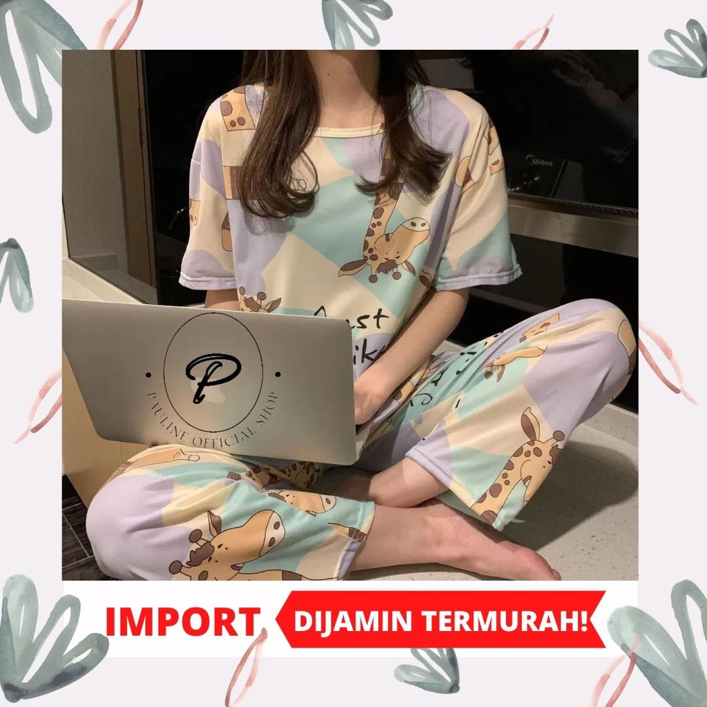 PIYAMA WANITA IMPORT / BAJU TIDUR WANITA IMPORT / PIYAMA LENGAN PENDEK MOTIF KARTUN (PL-012)
