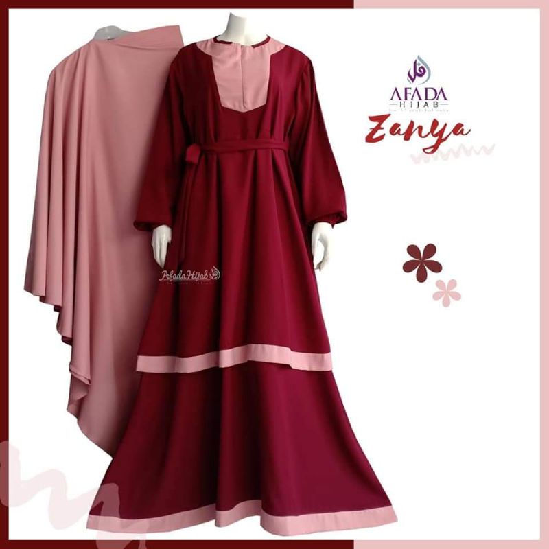 gamis syari simpel polos set zanya by afada hijab