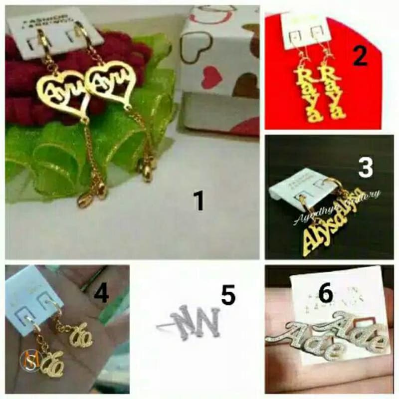 Anting nama lapis emas / Silver / giwang / suweng / anting love
