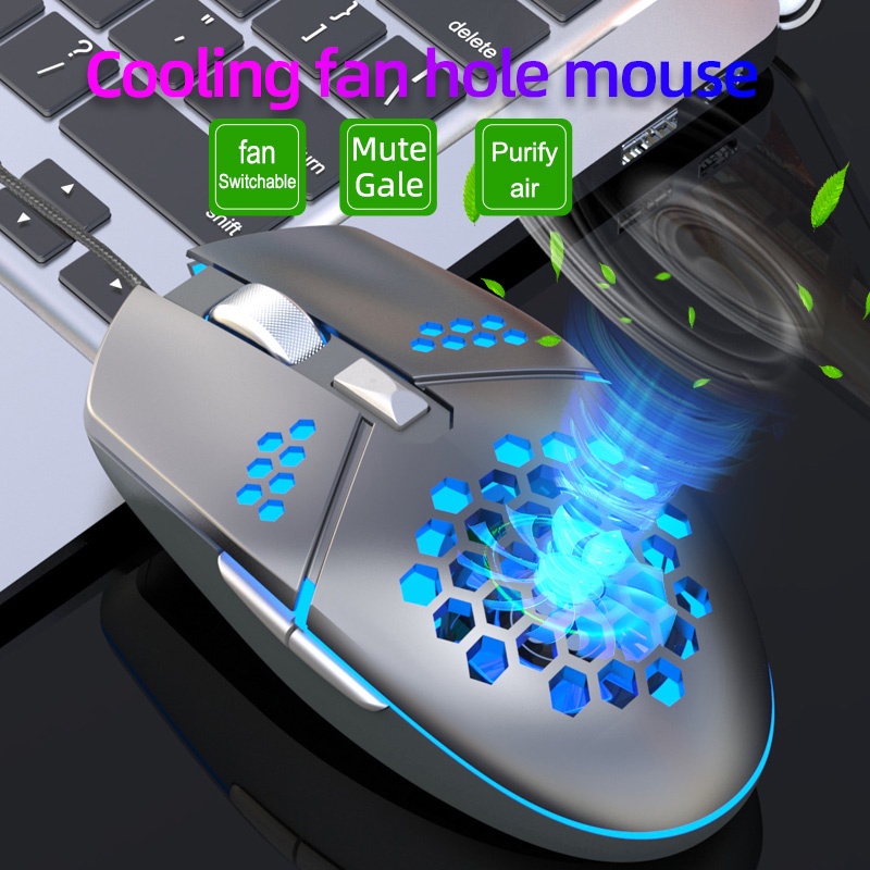 Mouse Kabel USB Dengan Kipas Pendingin 6tombol Mouse Gamer Kantor 800sampai6400 DPI RGB Backlight Mouse Gaming Untuk PC Laptop Tikus