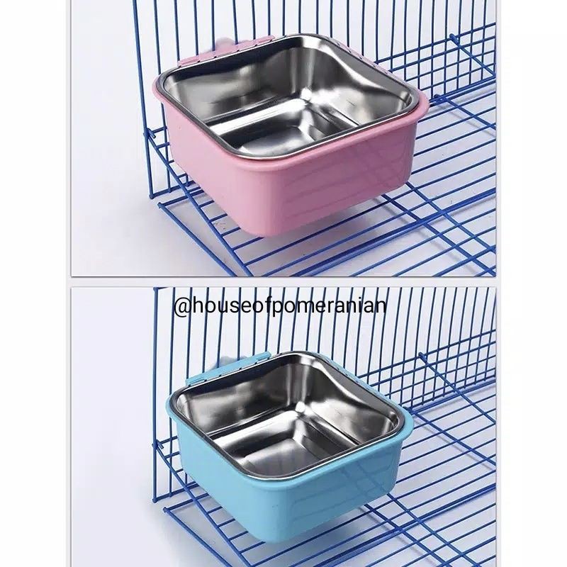 dog cat stainless bowl hanging food tempat makan hewan anjing kucing jepit