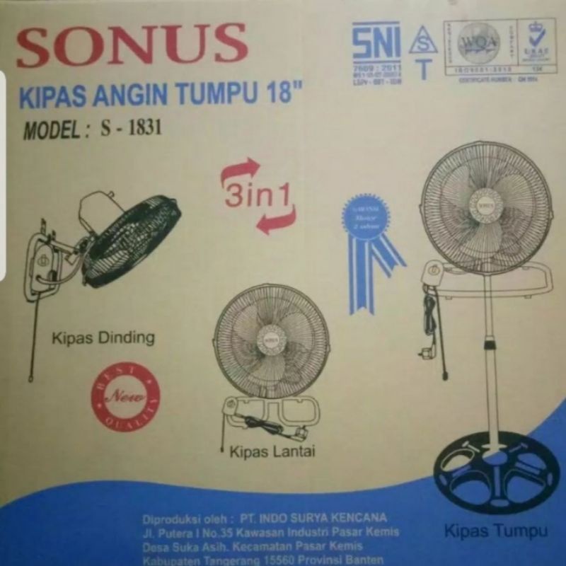 Sonus Stand Fan Tornado 18 inch 3 in1 S 1831 Full Besi