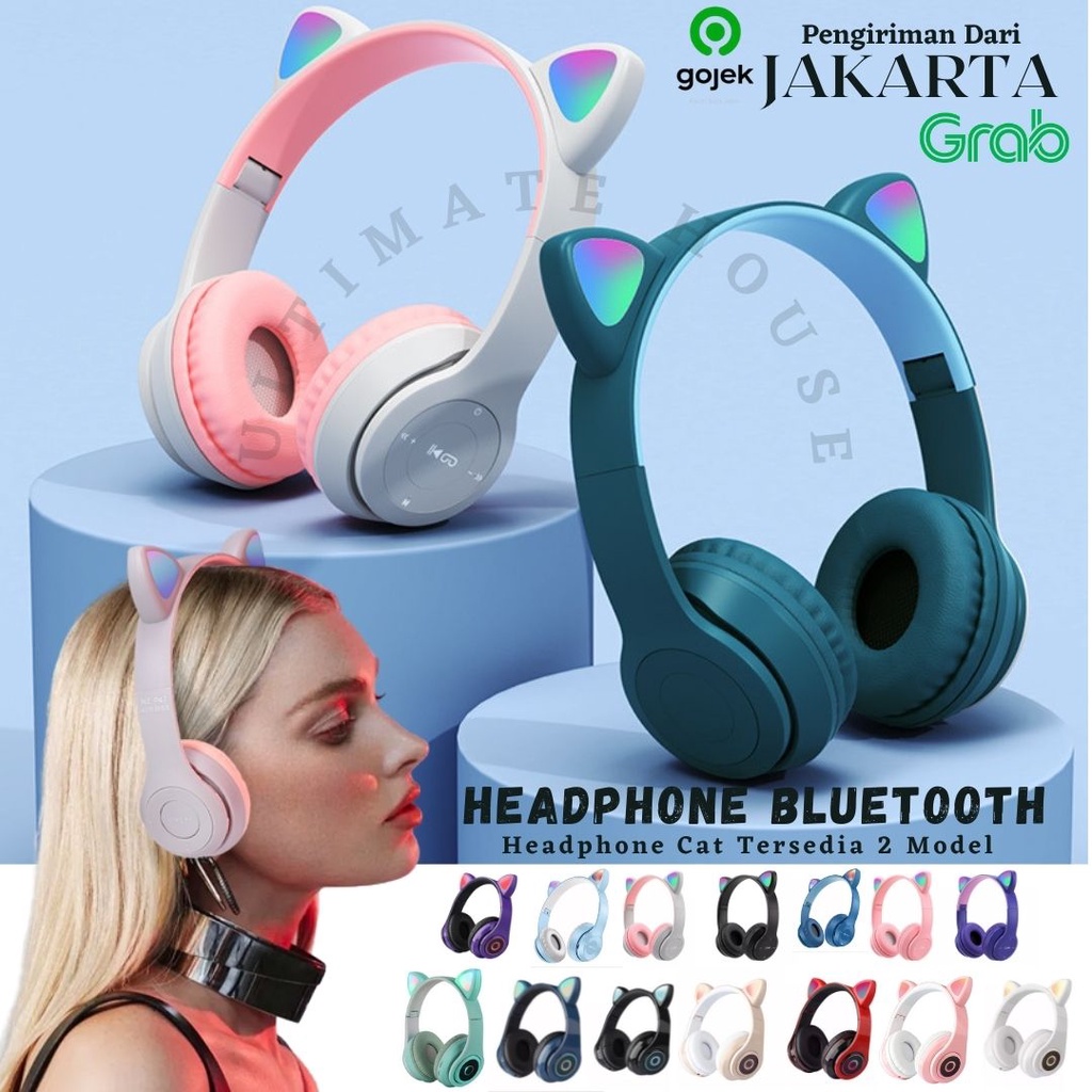 Headphone Bluetooth Cat Headset Gaming Wireless Telinga Kucing LED Bando Telinga Kucing