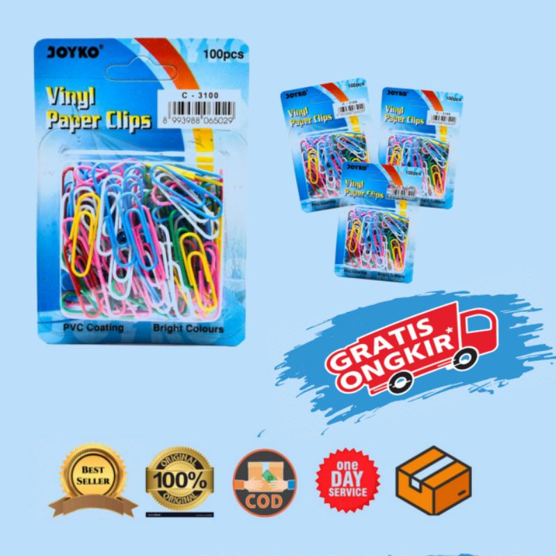 

Joyko Vinyl Paper Clip / Klip / Penjepit Kertas C-3100 100 PCS