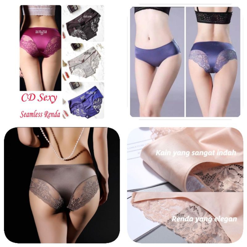 CELANA DALAM SEAMLESS RENDA BAHAN ICE SILK CD SEXY LACE WANITA