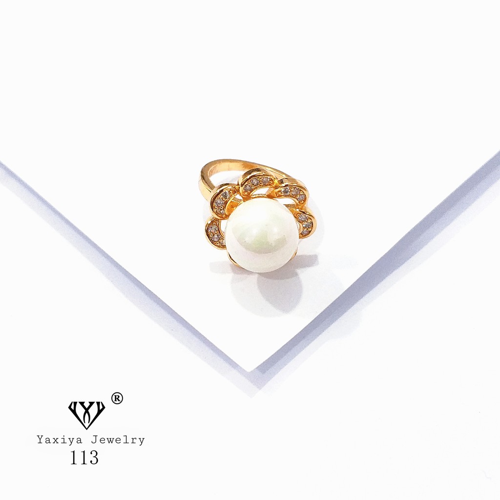 

Cincin Emas Mutiara Bunga Permata Perhiasan Lapis Emas 18K Yaxiya Jewelry 113