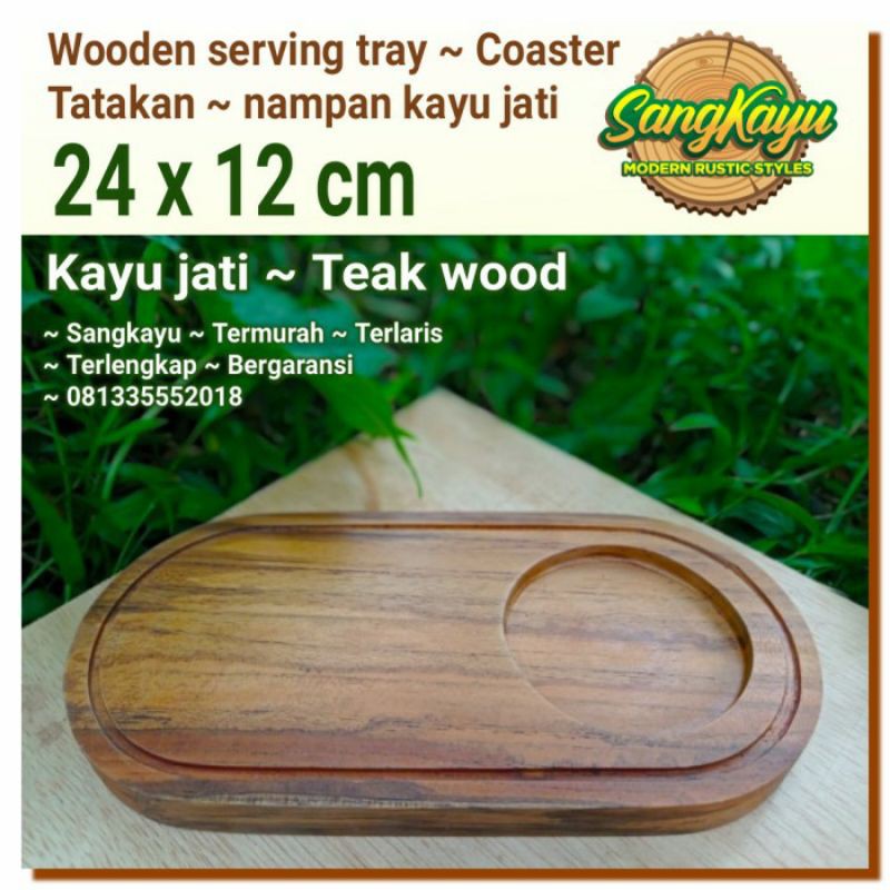 Nampan + tatakan nampan kayu jati 24x12cm tatakan kayu Coaster tray