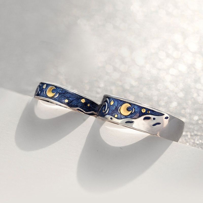 Cincin Model Terbuka Desain Van Gogh Starry Sky Romantis Untuk Pria Dan Wanita