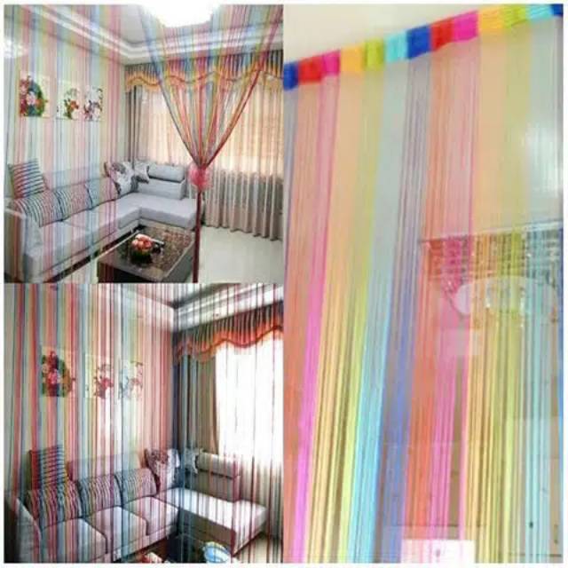 Tirai Benang pelangi Glitter Gradasi Termurah Tirai Benang Glitter 100x200cm dekorasi rumah