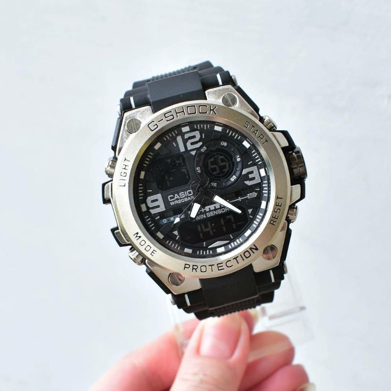 Jam G-shock rantai fibre dan tali karet - 2 waktu - Gshock rantai mika