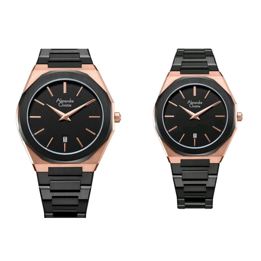Alexandre Christie AC 8600 MD Couple Pria Wanita Black Dial Stainless