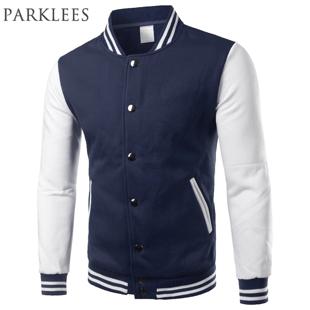 BAZAR Classic Navy Blue Varsity Jacket Men/Women 2017 Autumn Mens Fashion Fleece College Baseball