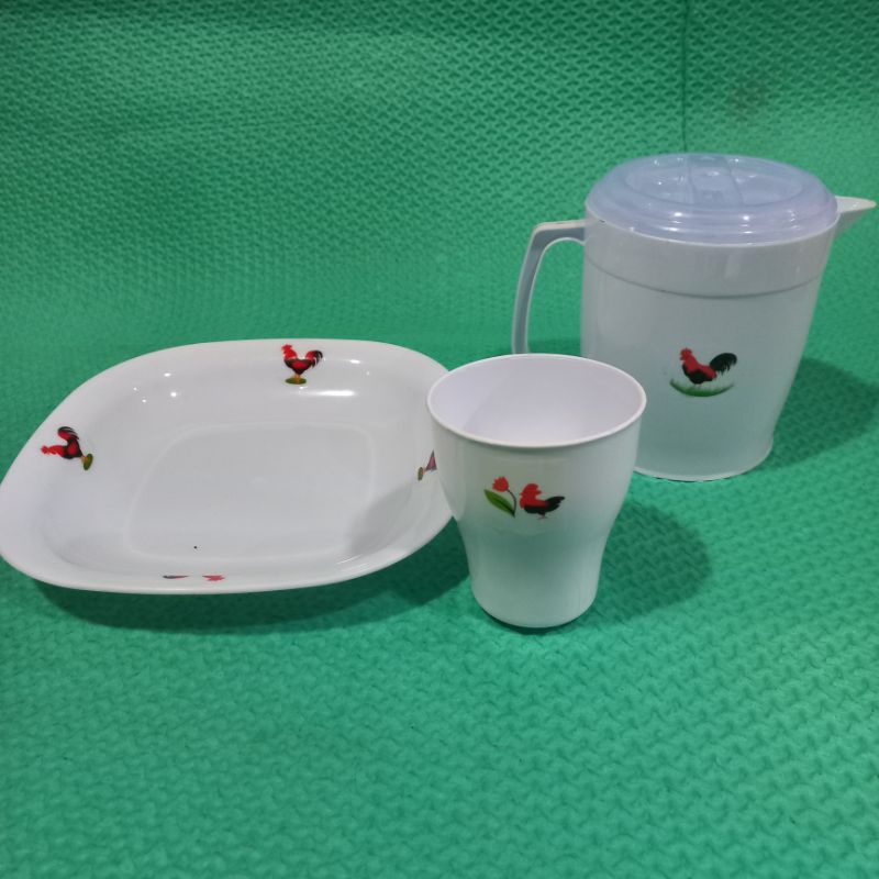 gelas piring eskan jago plastik 1set