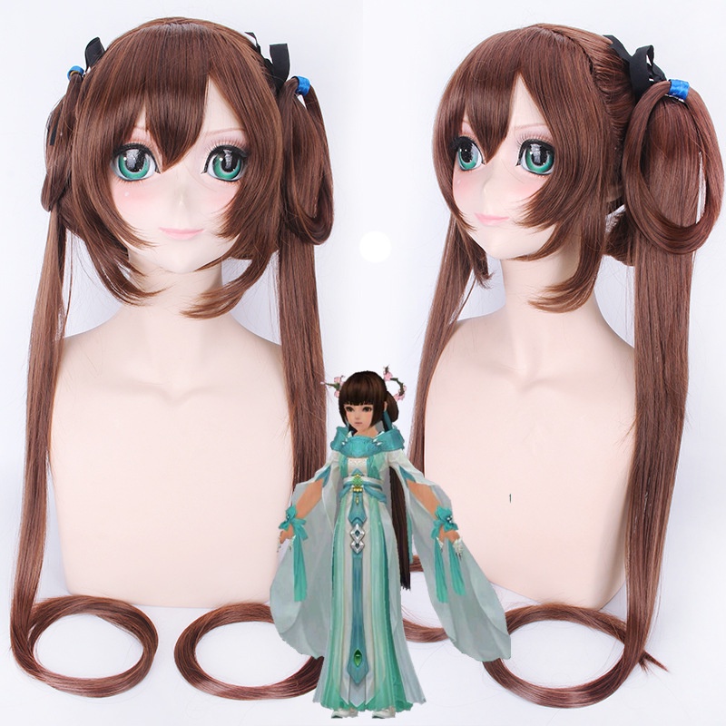 LOL-125 wig rambut palsu daily lolita cosplay brown hanfu china cina twintail