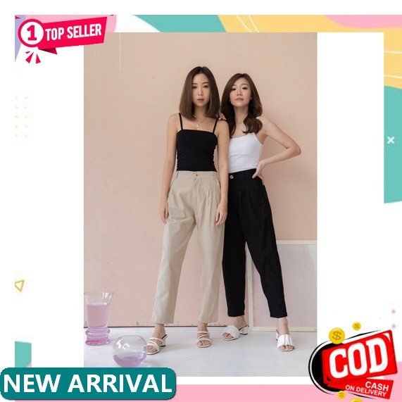 Celana Kantor Formal Kerja Wanita Slimfit Bahan Kain Semiwoll Celana Kotak Panjang Zarra Tali Serut 