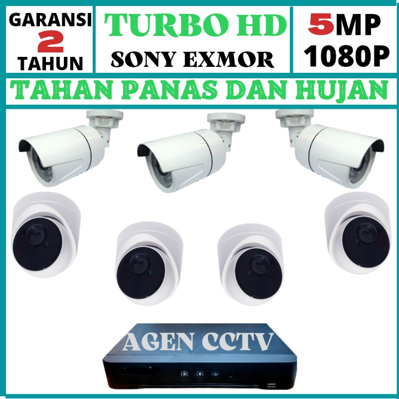 PAKET CCTV 8 CHANNEL 7 KAMERA LENSA 5MP 1080P TURBO HD IR SONY EXMOR