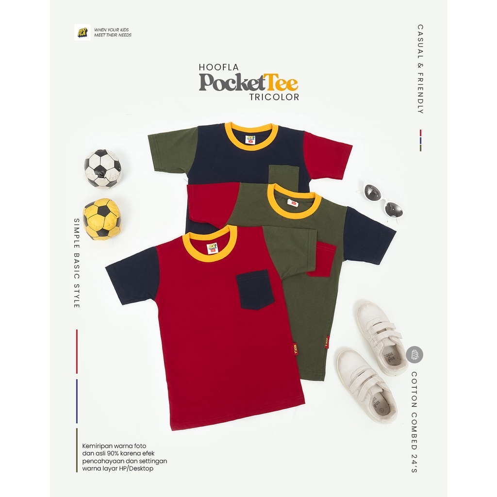 Hooflakids Kaos Anak Laki Laki Lengan Pendek Pocket Tee Tricolor