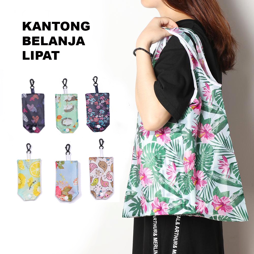 Tas Tote Bag Belanja Wanita  Model Lipat Totebag Motif Reusable Import