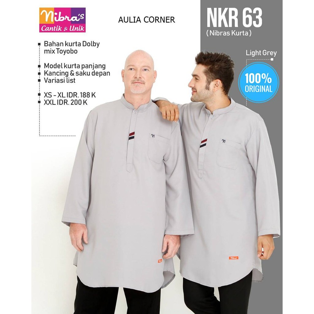 Grosir Busana Muslim Koko Kurta Nibras NKR 63 Light Grey Berkualitas Harga Grosir