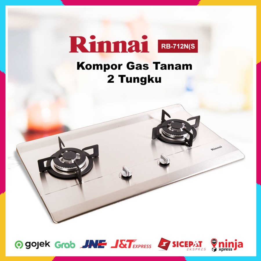 Kompor Gas Tanam Stainless 2 Tungku Rinnai RB-712N(S) / RB712N(S)