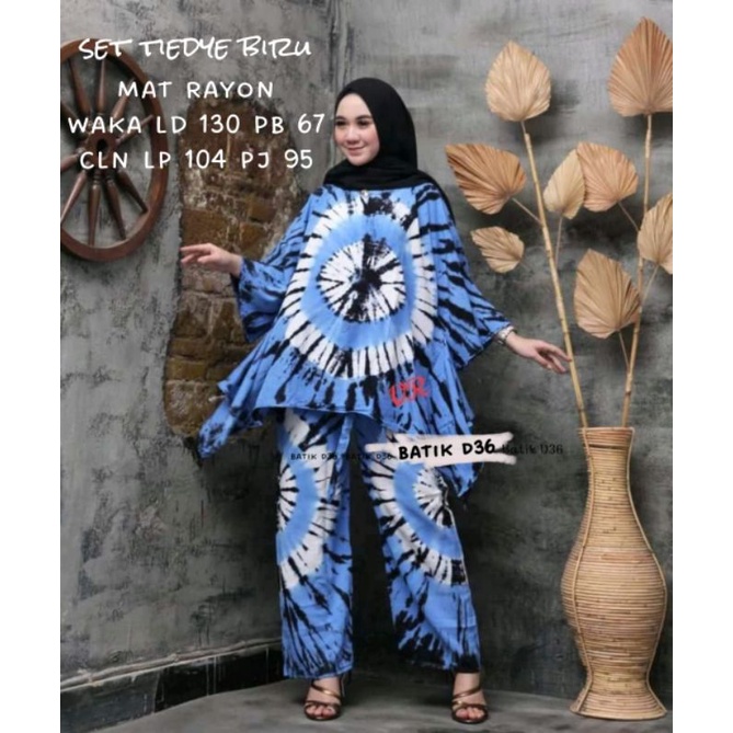 Tiedye Biru Set - Rayon Premium - Busui - One Set - Baju Kantor - Ori by Naura