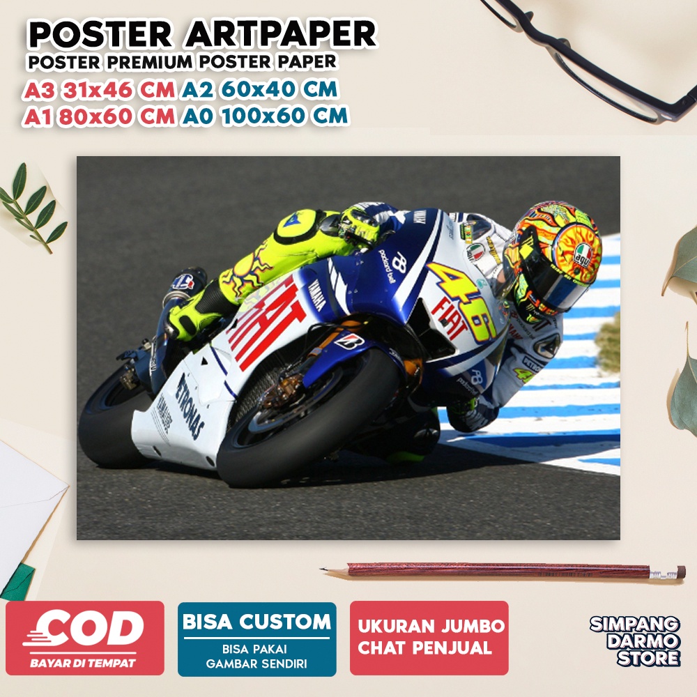 TOKO POSTER DARMO STORE Poster Valentino Rossi VR46 Moto GP Pembalap Legendaris MotoGP Mandalika Paj
