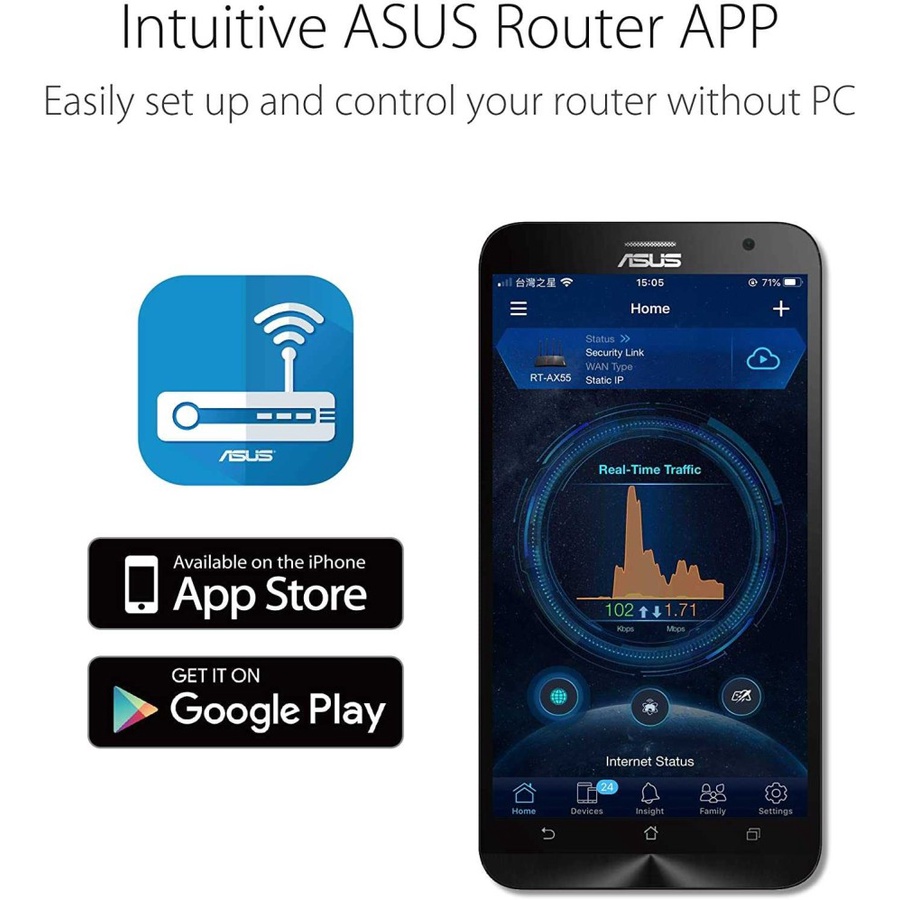 ASUS RT-AX1800HP AX1800 Dual Band WiFi 6 Wireless Router with AiMesh