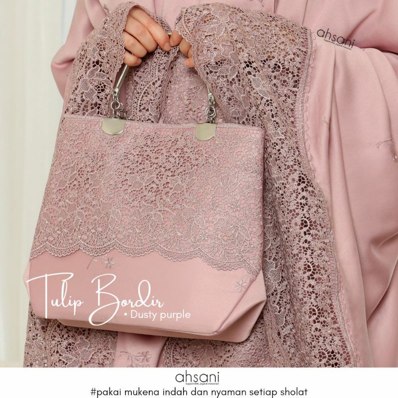 MUKENA AHSANI TULIP | Ahsani Mukena Tulip Sutra ORI Bordir Manual Bunga Cantik Mukena Mewah Jumbo At