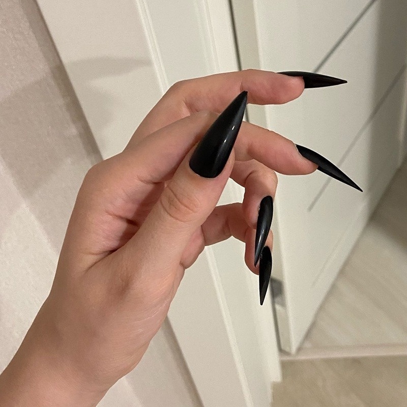 100pcs / Set Kuku Palsu Panjang Full Coverage Stiletto Ballerina Bahan Akrilik Warna-Warni Untuk Manicure