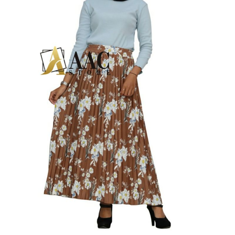 Rok Plisket Premium Motif Bunga Allsize Fit XL