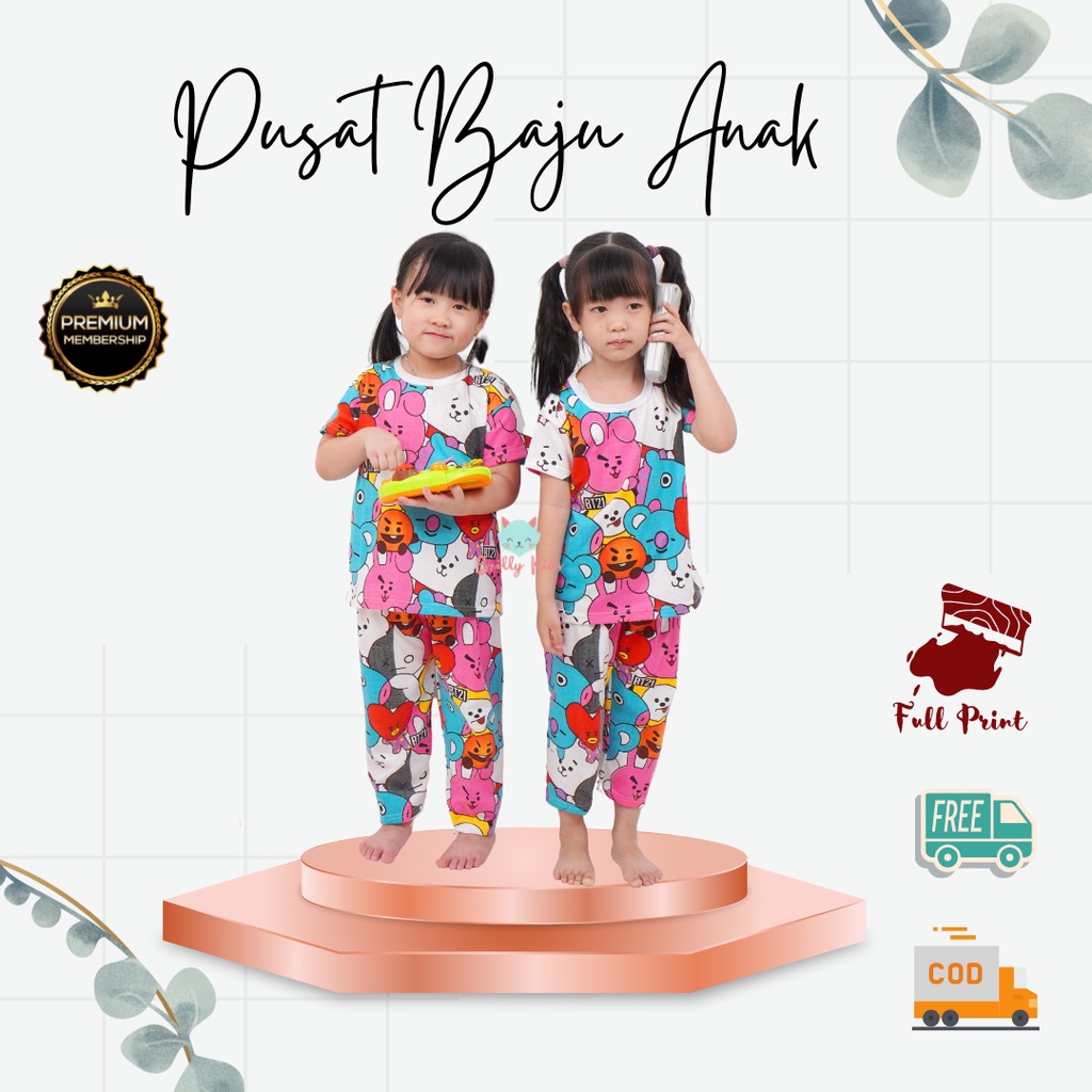 Brilly Kids Setelan Set Pakaian Baju Kaos Tidur Pajamas Piyama Anak Bayi Balita Premium Full Print M