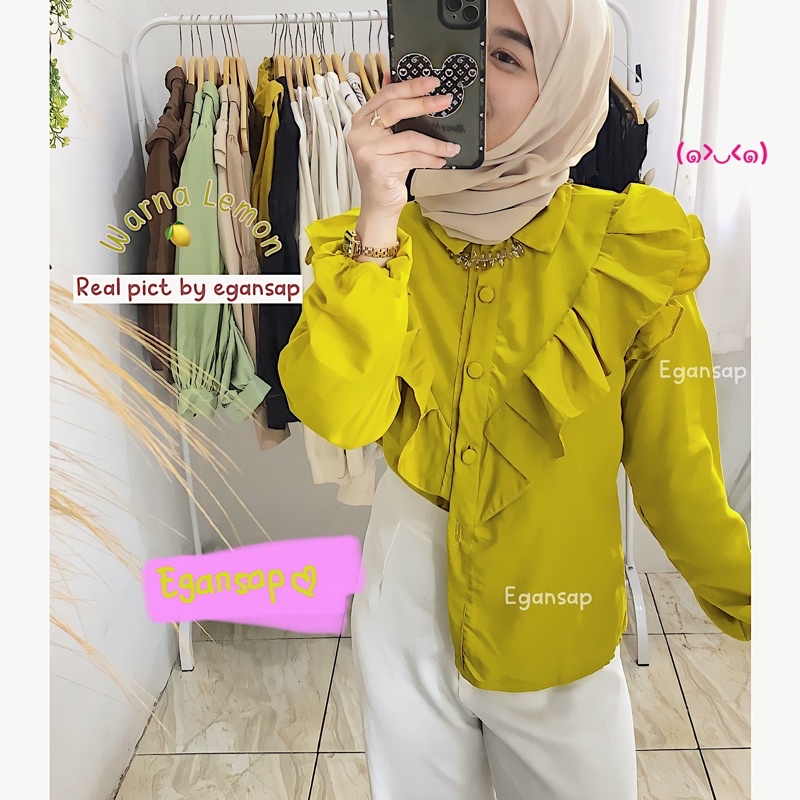 Amber | Blouse Rimpel Rufle Korean Style  Baju Atasan Wanita Kekinian Fashion Muslim  Fuschia Kondangan Dinner Party