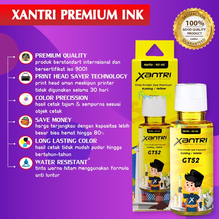 Tinta Premium Xantri Gt52 Color Printer 315 415 515 New Ink 90ml