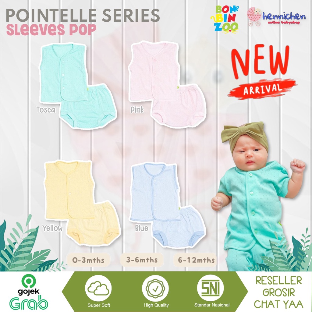 BONBINZOO SETELAN KUTUNG POP POINTELLE BAJU ANAK KANCING DEPAN 0-12 BULAN