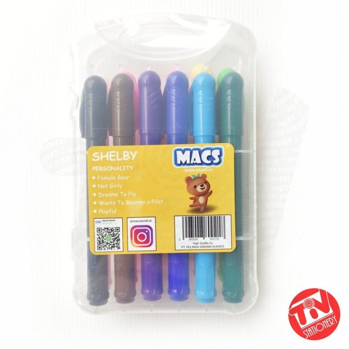 

Hemat Silky Gel Crayon Macs 12 Colors (Washable, Twist / Putar) Berkualitas