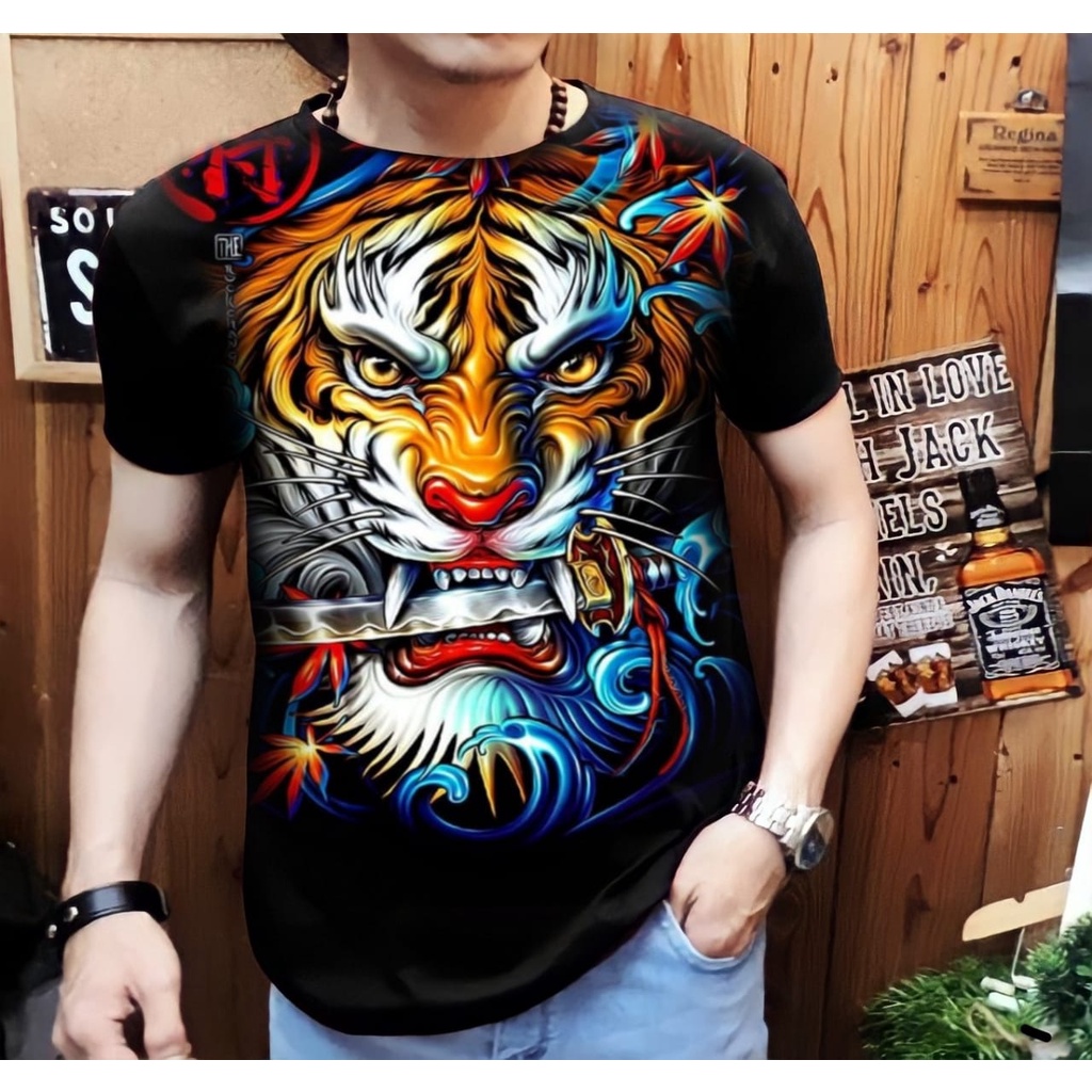 Kaos Distro Pria Terbaru Motif Macan Pedang / Pakaian Pria / Shalch Trendy