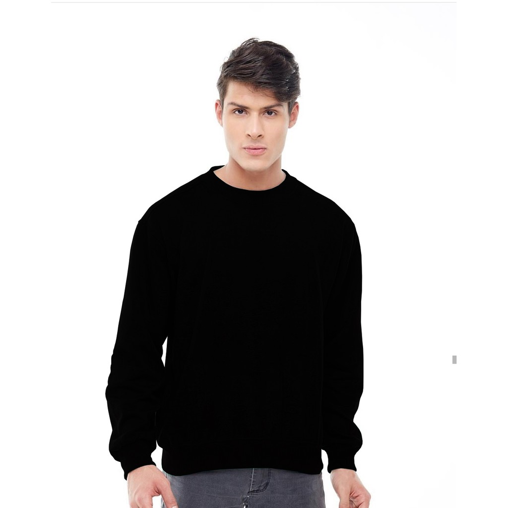 PREMIUM SWEATER PRIA DISTRO, SWEATER POLOS HITAM MURAH, CREWNECK PRIA POLOS HITAM