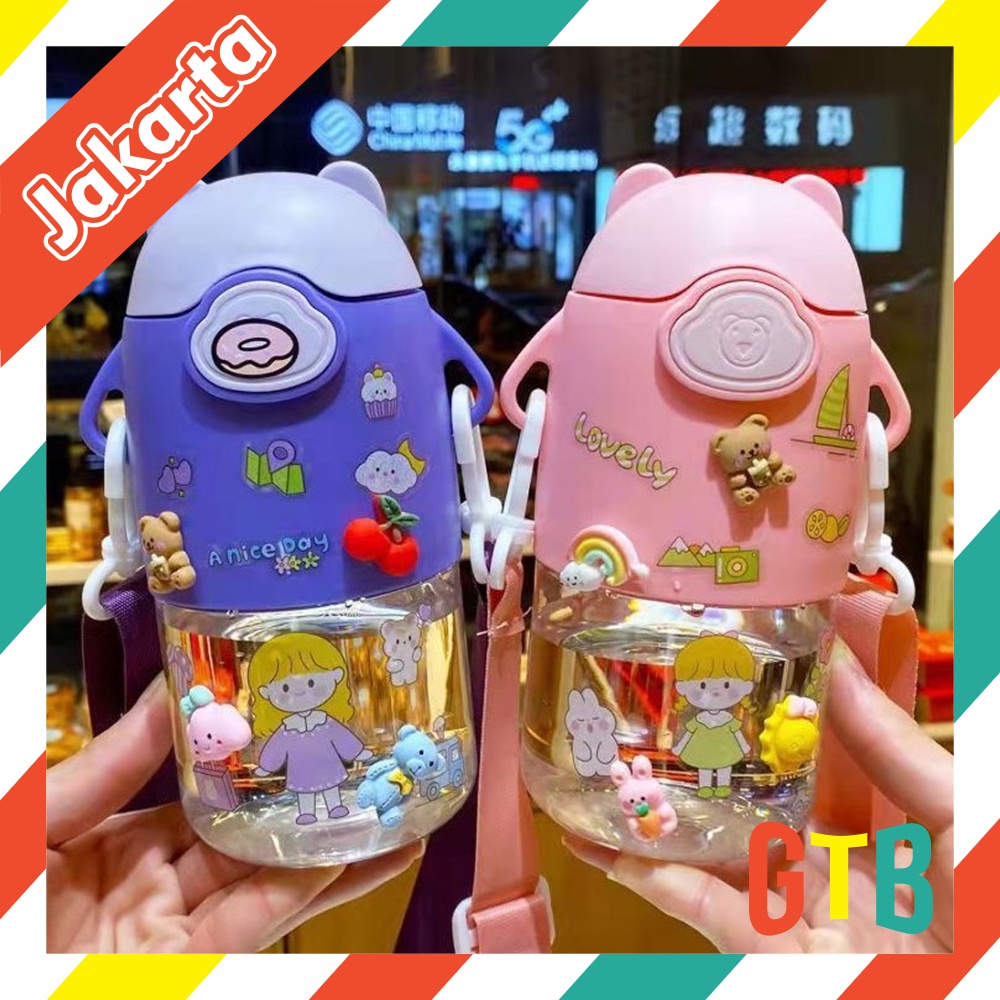 ❤GTB❤ Botol Minum Anak Air 600ml Botol Minum Anak Lucu Motif Karakter Beruang Imut dengan Sedotan R746