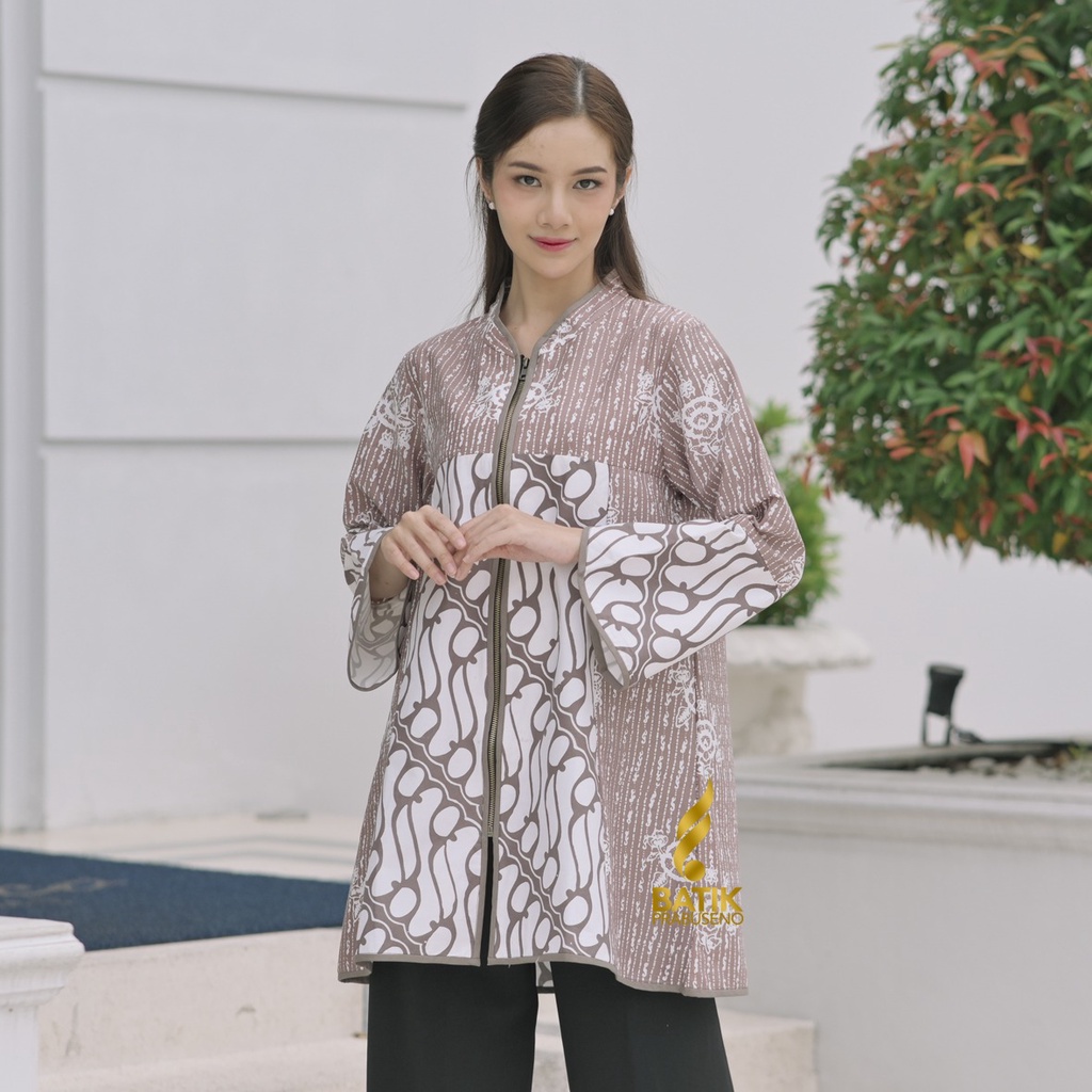Batik Prabuseno  Motif Paran Kembang Blouse Tunik Atasan Wanita Lengan Panjang