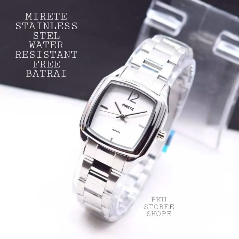 JAM CEWEK BEST SELLER RANTAI STAILES STEL TAHAN AIR JAM TANGAN KASUAL WANITA MIRETE ORIGINAL WARNA SILVER AM TANGAN CEWEK