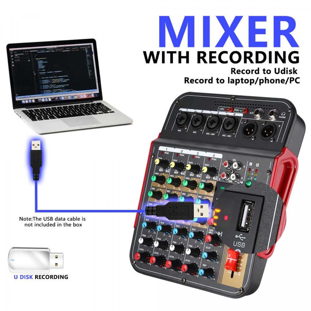 Audio Mixer Professional Live DJ Bluetooth 6 Channel Phantom Power